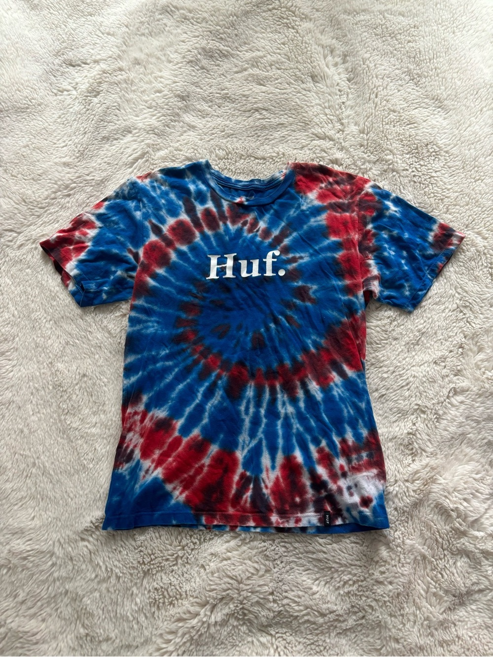 Huf Red & Blue Tie-Dye Graphic Print Logo T-Shirt